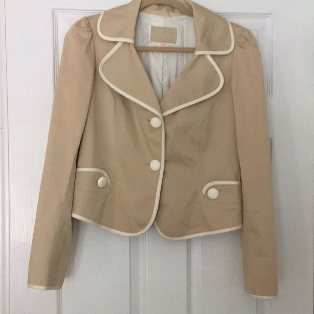 Khaki with white contrasting trim Pink Tartan blazer